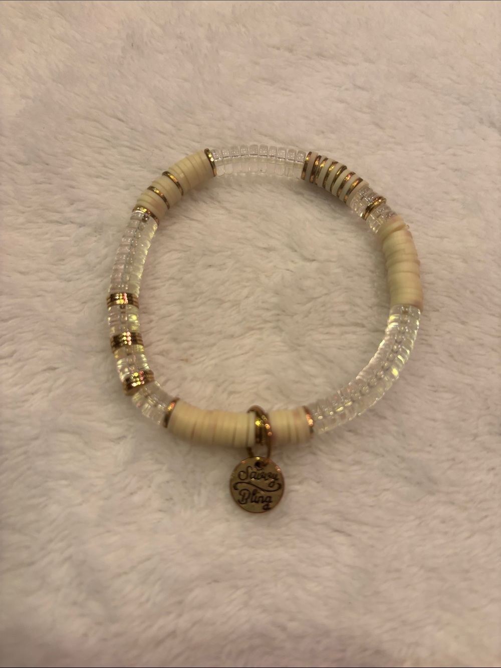 Savory Bling White Clear Gold Stretch Bracelet